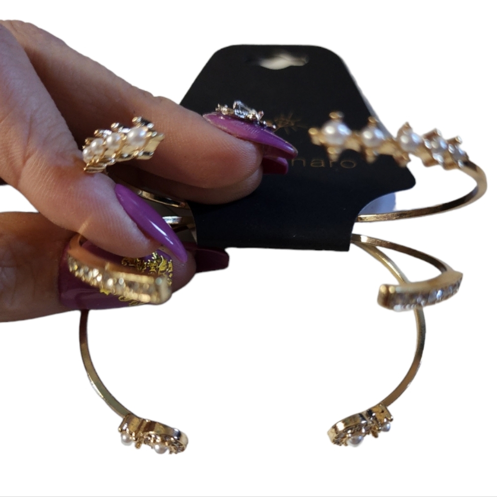 NWT G by Gennaro Gold Stoned Faux Pearl and Rhinestone Bracelets Set of 3